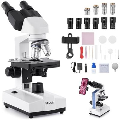 VEVOR Microscope binoculaire Kit Microscope Composé avec Agrandissement, Ensemble d'Oculaires, 1,3 mm Deux étapes, Lumière LED, Support de téléphone, pour étudiants, laboratoire, école, maison VEVOR Microscope binoculaire Kit Microscope Composé avec Agrandissement, Ensemble d'Oculaires, 1,3 mm Deux étapes, Lumière LED, Support de téléphone, pour étudiants, laboratoire, école, maison