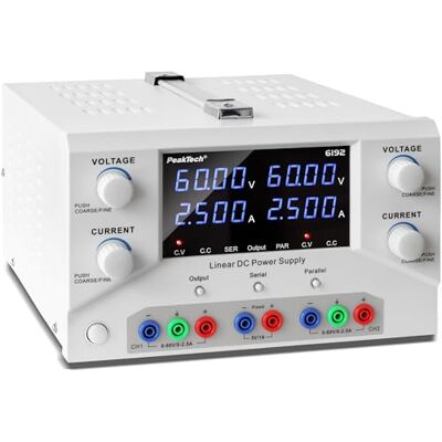 PeakTech 6192 Bloc d'alimentation de laboratoire 2 x 0-60 V/0-2,5 A DC SELV linéaire avec transformateur de séparation, bloc d'alimentation de laboratoire avec USB et logiciel PeakTech 6192 Bloc d'alimentation de laboratoire 2 x 0-60 V/0-2,5 A DC SELV linéaire avec transformateur de séparation, bloc d'alimentation de laboratoire avec USB et logiciel