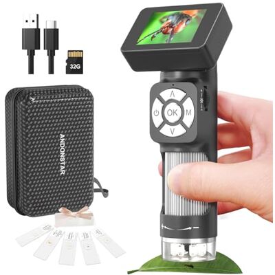Andonstar AD112 Kit de Microscope de Poche Portable pour Enfants et Adultes avec écran LCD 2", Mini Microscope numérique Portable 500X avec 8 lumières LED réglables, Compatible Windows PC Andonstar AD112 Kit de Microscope de Poche Portable pour Enfants et Adultes avec écran LCD 2", Mini Microscope numérique Portable 500X avec 8 lumières LED réglables, Compatible Windows PC