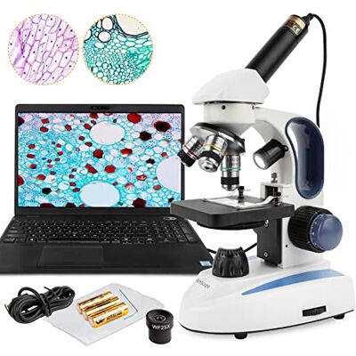 AmScope Microscope M158C-E3 40X-1000X Biologie Science Métal Verre Étudiant avec Appareil Photo Numérique 3MP AmScope Microscope M158C-E3 40X-1000X Biologie Science Métal Verre Étudiant avec Appareil Photo Numérique 3MP