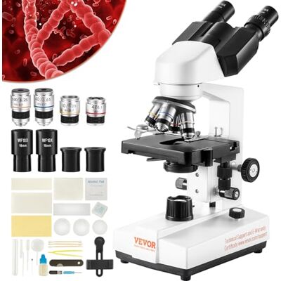 VEVOR Microscope Binoculaire 10X, 25X, Objectifs 4X, 10X, 40X, 100X, Lumière de Laboratoire, Grossissement 40-2500, 100-240 V VEVOR Microscope Binoculaire 10X, 25X, Objectifs 4X, 10X, 40X, 100X, Lumière de Laboratoire, Grossissement 40-2500, 100-240 V