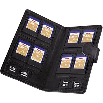 Hama Etui universel "Vegas"universel (pour cartes mémoire, pour cartes SD/microSD, en simili cuir, pour 12 cartes (8x SD et 4x microSD), taille M) Noir Hama Etui universel "Vegas"universel (pour cartes mémoire, pour cartes SD/microSD, en simili cuir, pour 12 cartes (8x SD et 4x microSD), taille M) Noir