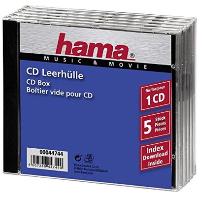 Hama Boîtier standard (pour CD et disques Blu-Ray, Étui protecteur pour CD, paquet de 5) Noir/Transparent Hama Boîtier standard (pour CD et disques Blu-Ray, Étui protecteur pour CD, paquet de 5) Noir/Transparent