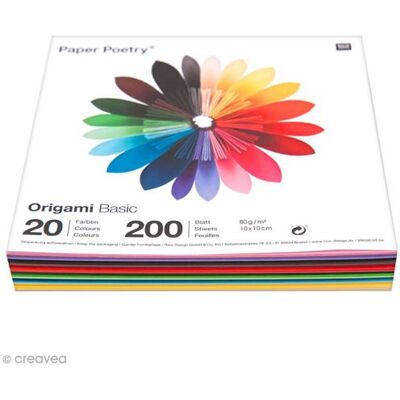 Papier origami 10 x 10 cm - 20 couleurs - 200 feuilles Papier origami 10 x 10 cm - 20 couleurs - 200 feuilles