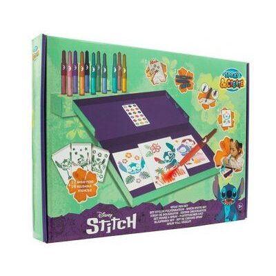 Atelier stylos pulverisateurs stitch - 12 feutres a souffler + 16 pochoirs - spray pens blo aerographe - set kit creatif et carte Atelier stylos pulverisateurs stitch - 12 feutres a souffler + 16 pochoirs - spray pens blo aerographe - set kit creatif et carte