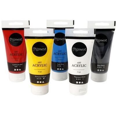 Peinture Acrylique Pigment Art - Couleurs Assorties - 5x75ml - Fournitures d'Art Peinture Acrylique Pigment Art - Couleurs Assorties - 5x75ml - Fournitures d'Art