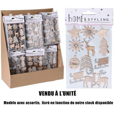 Autocollants en Bois avec Paillettes - 12 pcs Décoration de Noël Autocollants en Bois avec Paillettes - 12 pcs Décoration de Noël