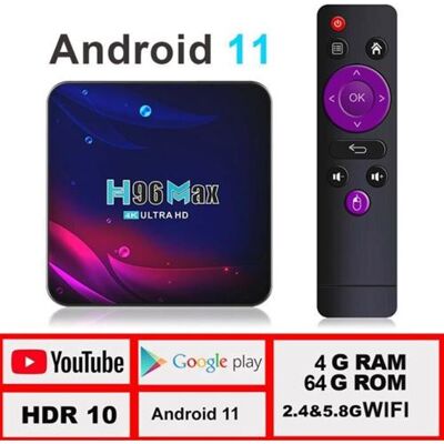Box Android MultimédiaTV H96 Max V11 4 Go + 64 Go décodeur Android 11 Wifi 4K Youtube Box Android MultimédiaTV H96 Max V11 4 Go + 64 Go décodeur Android 11 Wifi 4K Youtube