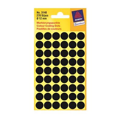 Avery Dennison Avery 3140 - Noir - diamètre 12 mm 270 étiquette(s) (5 feuille(s) x 54 étiquettes rondes Avery Dennison Avery 3140 - Noir - diamètre 12 mm 270 étiquette(s) (5 feuille(s) x 54 étiquettes rondes