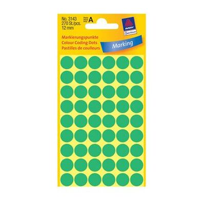 Avery Dennison Avery Zweckform - Vert - diamètre 12 mm 270 étiquette(s) (5 feuille(s) x 54 étiquettes rondes Avery Dennison Avery Zweckform - Vert - diamètre 12 mm 270 étiquette(s) (5 feuille(s) x 54 étiquettes rondes
