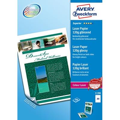 AVERY - 1198 - 200 feuilles de papier photo supérieur blanc brillant 120g/m² . A4. Impression laser AVERY - 1198 - 200 feuilles de papier photo supérieur blanc brillant 120g/m² . A4. Impression laser