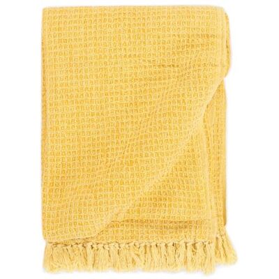 vidaXL Couverture en coton jaune moutarde 160x210 cm - Plaid vidaXL Couverture en coton jaune moutarde 160x210 cm - Plaid