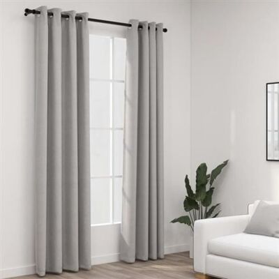 vidaXL Modèle 503604 - Rideaux occultants gris look lin avec œillets 2 pièces 140x225cm vidaXL Modèle 503604 - Rideaux occultants gris look lin avec œillets 2 pièces 140x225cm