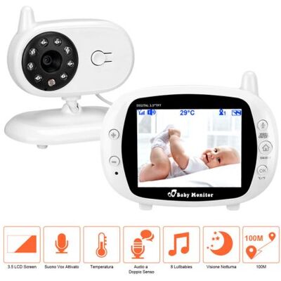 Babyphone Ecoute Bébé Vidéo Sans Fil 3,5 Pouces LCD Ecran Bébé Moniteur 2.4GHz Bidirectionnelle Vision Nocturne Babyphone Ecoute Bébé Vidéo Sans Fil 3,5 Pouces LCD Ecran Bébé Moniteur 2.4GHz Bidirectionnelle Vision Nocturne