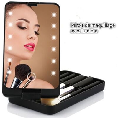 Miroir de maquillage avec lumière YOUKUKE Contrôle tactile Pliable avec boîte de rangement - Noir Noir Miroir de maquillage avec lumière YOUKUKE Contrôle tactile Pliable avec boîte de rangement - Noir Noir