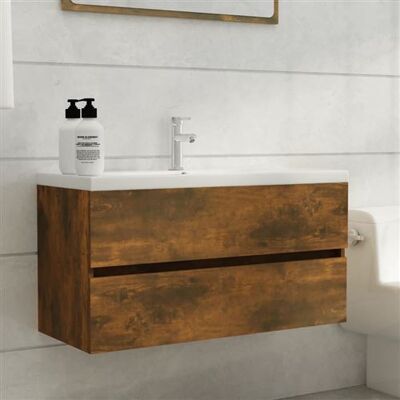 Meuble lavabo en chêne fumé vidaXL - 90x38,5x45 cm - Rangement mural Meuble lavabo en chêne fumé vidaXL - 90x38,5x45 cm - Rangement mural