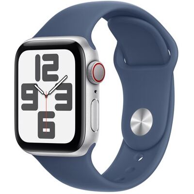 Apple Watch SE GPS + Cellular 40 mm Boîtier en Aluminium Argent avec Bracelet Sport Denim S/M version 2024 Apple Watch SE GPS + Cellular 40 mm Boîtier en Aluminium Argent avec Bracelet Sport Denim S/M version 2024