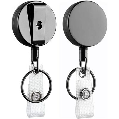 2PCS Cadeau Papa Porte-badge avec Porte-clés en Métal FONGWAN Rétractable avec Clip de Ceinture - Noir noir 2PCS Cadeau Papa Porte-badge avec Porte-clés en Métal FONGWAN Rétractable avec Clip de Ceinture - Noir noir