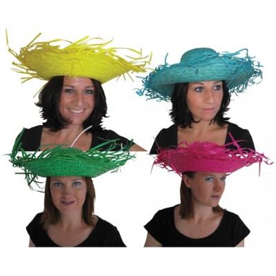 Motomo Chapeau paille hawaien couleurs vert, jaune, rose et bleu jaune Motomo Chapeau paille hawaien couleurs vert, jaune, rose et bleu jaune