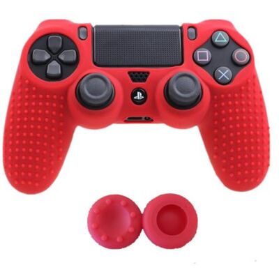 OEM Coque de protection en silicone avec 2 caps pour manette PS4/Slim/Pro - Rouge Rouge OEM Coque de protection en silicone avec 2 caps pour manette PS4/Slim/Pro - Rouge Rouge