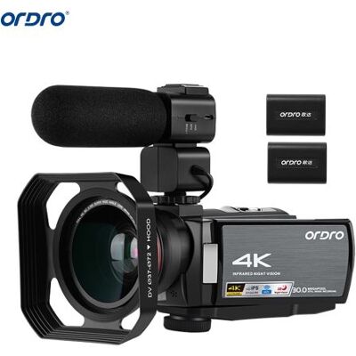 Caméscope 4K ORDRO HDR-AE8 DV Zoom 15MP Zoom numérique IR Vision nocturne ecran tactile Noir Noir Caméscope 4K ORDRO HDR-AE8 DV Zoom 15MP Zoom numérique IR Vision nocturne ecran tactile Noir Noir
