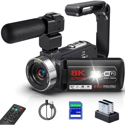 Caméscope 8K 64Mp Wifi Caméra Vidéo Avec Vision Nocturne Ir Pour Youtube,Écran Tactile 3.0 Zoom Numérique 18X Caméscope 8K 64Mp Wifi Caméra Vidéo Avec Vision Nocturne Ir Pour Youtube,Écran Tactile 3.0 Zoom Numérique 18X