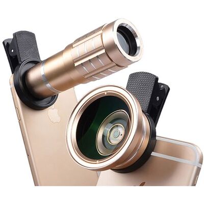 APEXEL Pour Smartphone 0.45X Objectif à grand angle + 12.5X Objectif Macro + 12X Téléobjectif Or APEXEL Pour Smartphone 0.45X Objectif à grand angle + 12.5X Objectif Macro + 12X Téléobjectif Or