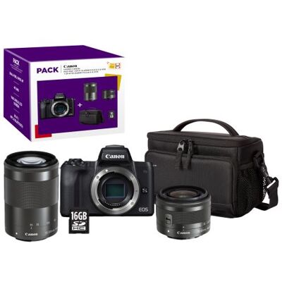 Pack Fnac Hybride Canon EOS M50 Noir + Objectif EF-M 15-45 mm f/3.5-6.3 IS STM + Objectif EF-M 55-200 mm f/4.5-6.3 IS STM Noir + Etui + Carte SD 16 Go Noir Pack Fnac Hybride Canon EOS M50 Noir + Objectif EF-M 15-45 mm f/3.5-6.3 IS STM + Objectif EF-M 55-200 mm f/4.5-6.3 IS STM Noir + Etui + Carte SD 16 Go Noir