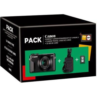 Pack Fnac Appareil photo Compact Canon PowerShot G7X Mark II + Etui + Carte mémoire SD 32 Go Noir Pack Fnac Appareil photo Compact Canon PowerShot G7X Mark II + Etui + Carte mémoire SD 32 Go Noir