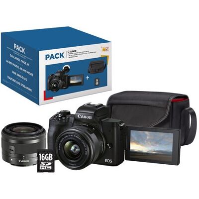 Pack Fnac Hybride Canon EOS M50 Mark II Noir + Objectif EF-M 15-45 mm f/3.5-6.3 IS STM + Etui + Carte SD 16 Go Noir Pack Fnac Hybride Canon EOS M50 Mark II Noir + Objectif EF-M 15-45 mm f/3.5-6.3 IS STM + Etui + Carte SD 16 Go Noir