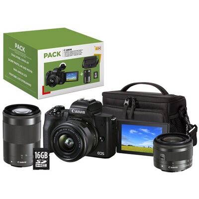 Pack Fnac Hybride Canon EOS M50 Mark II Noir + Objectif EF-M 15-45 mm f/3.5-6.3 IS STM + Objectif EF-M 55-200 mm f/4.5-6.3 IS STM Noir + Etui + Carte SD 16 Go Noir Pack Fnac Hybride Canon EOS M50 Mark II Noir + Objectif EF-M 15-45 mm f/3.5-6.3 IS STM + Objectif EF-M 55-200 mm f/4.5-6.3 IS STM Noir + Etui + Carte SD 16 Go Noir