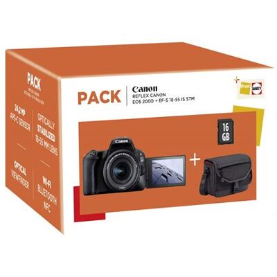 Reflex Canon EOS 200D Noir + Objectif EF-S 18-55 mm f/4.5-5.6 IS STM + Carte SD 16Go Noir Reflex Canon EOS 200D Noir + Objectif EF-S 18-55 mm f/4.5-5.6 IS STM + Carte SD 16Go Noir