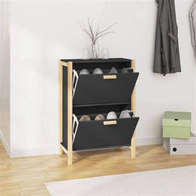 Armoire à chaussures noire vidaXL en bois contreplaqué - Rangement à chaussures Armoire à chaussures noire vidaXL en bois contreplaqué - Rangement à chaussures