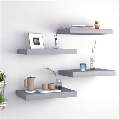 vidaXL 4 étagères murales flottantes gris 40x23x3,8 cm MDF vidaXL 4 étagères murales flottantes gris 40x23x3,8 cm MDF