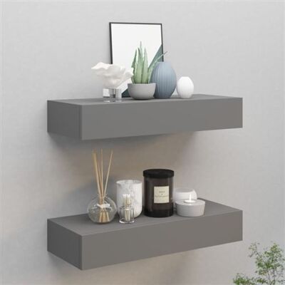 vidaXL Étagères murales avec tiroir 2 pcs MDF gris - Étagères murales avec tiroir vidaXL Étagères murales avec tiroir 2 pcs MDF gris - Étagères murales avec tiroir