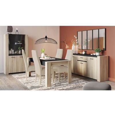 SHEFFIELD - Ensemble Enfilade 4 portes Vitrine 2 portes Table L 170 cm - decor chene kronberg - Living room set SHEFFIELD - Ensemble Enfilade 4 portes Vitrine 2 portes Table L 170 cm - decor chene kronberg - Living room set