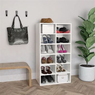 Etagère à Chaussures Blanche vidaXL - Bois Contreplaqué - 12 Compartiments Etagère à Chaussures Blanche vidaXL - Bois Contreplaqué - 12 Compartiments