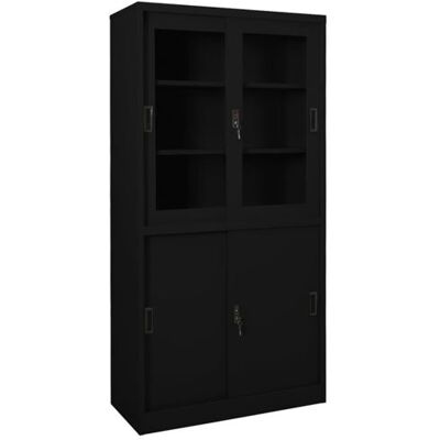 Armoire de bureau avec porte coulissante noire en acier vidaXL Armoire de bureau avec porte coulissante noire en acier vidaXL