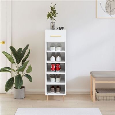 vidaXL Armoire à chaussures blanc brillant - Rangement avec 1 tiroir et 5 compartiments vidaXL Armoire à chaussures blanc brillant - Rangement avec 1 tiroir et 5 compartiments