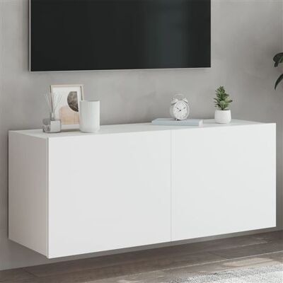 vidaXL Meuble TV mural avec lumières LED blanc 100x35x41 cm Blanc vidaXL Meuble TV mural avec lumières LED blanc 100x35x41 cm Blanc