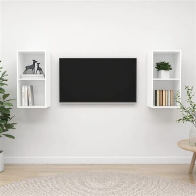 vidaXL Armoires murales pour TV - Ensemble de 2 Blanc Bois contreplaqué 37x37x72 cm vidaXL Armoires murales pour TV - Ensemble de 2 Blanc Bois contreplaqué 37x37x72 cm