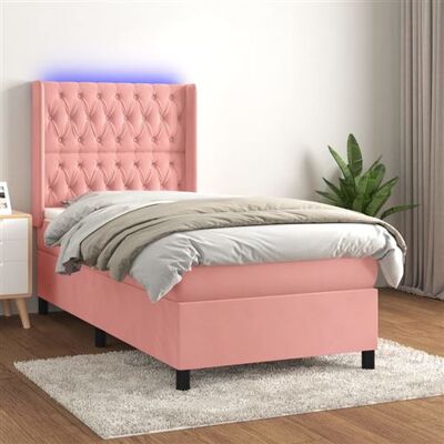 Lit en Velours Rose avec LED et Matelas 100x200 cm - vidaXL Lit en Velours Rose avec LED et Matelas 100x200 cm - vidaXL