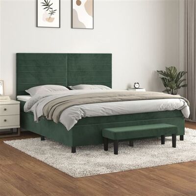 Lit en Velours Vert Foncé avec Matelas et Banc - Lit avec matelas Lit en Velours Vert Foncé avec Matelas et Banc - Lit avec matelas