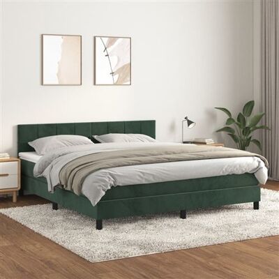 Lit en Velours Vert Foncé avec Matelas à Ressorts - Lit Lit en Velours Vert Foncé avec Matelas à Ressorts - Lit