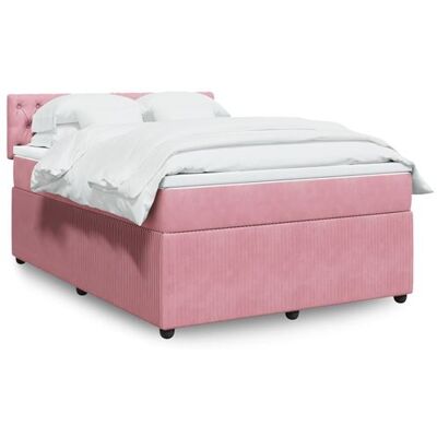 vidaXL Lit en velours rose 140x190cm avec boxspring et matelas vidaXL Lit en velours rose 140x190cm avec boxspring et matelas