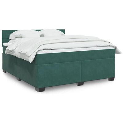 vidaXL Lit boxspring - Support, Velours, Vert foncé vidaXL Lit boxspring - Support, Velours, Vert foncé