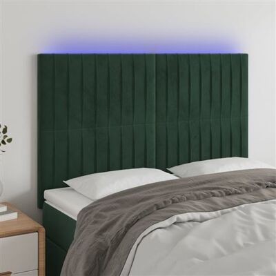 Tête de lit en Velours Vert Foncé avec LED - Tête de lit LED, hauteur réglable, 144x5x118/128 cm Tête de lit en Velours Vert Foncé avec LED - Tête de lit LED, hauteur réglable, 144x5x118/128 cm