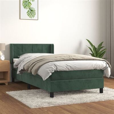Lit vidaXL en velours vert foncé 100x200 cm - Lit Lit vidaXL en velours vert foncé 100x200 cm - Lit