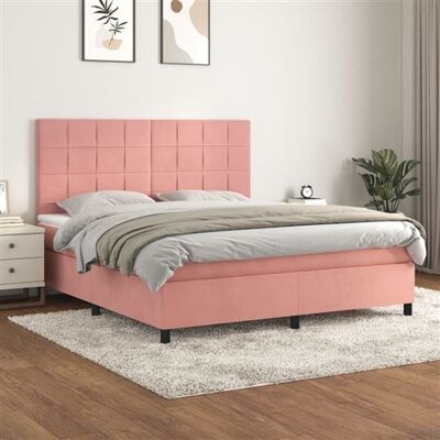 Lit en velours rose vidaXL avec matelas et topper - Lit Lit en velours rose vidaXL avec matelas et topper - Lit
