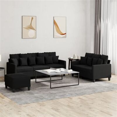 vidaXL Ensemble de canapés en tissu noir 3 pièces vidaXL Ensemble de canapés en tissu noir 3 pièces